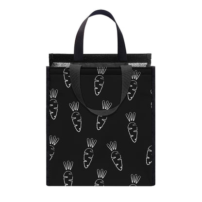 Black And White Carrot Pattern Print Insulated Lunch Tote