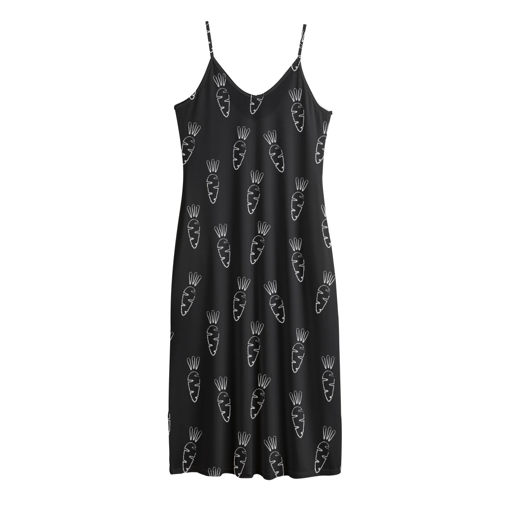 Black And White Carrot Pattern Print Jersey Midi Cami Dress