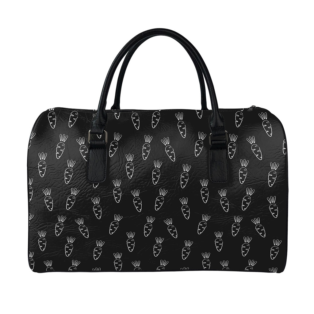 Black And White Carrot Pattern Print Leather Duffle Bag