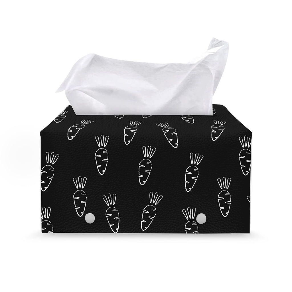 Black And White Carrot Pattern Print Leather Tissue Box Cover