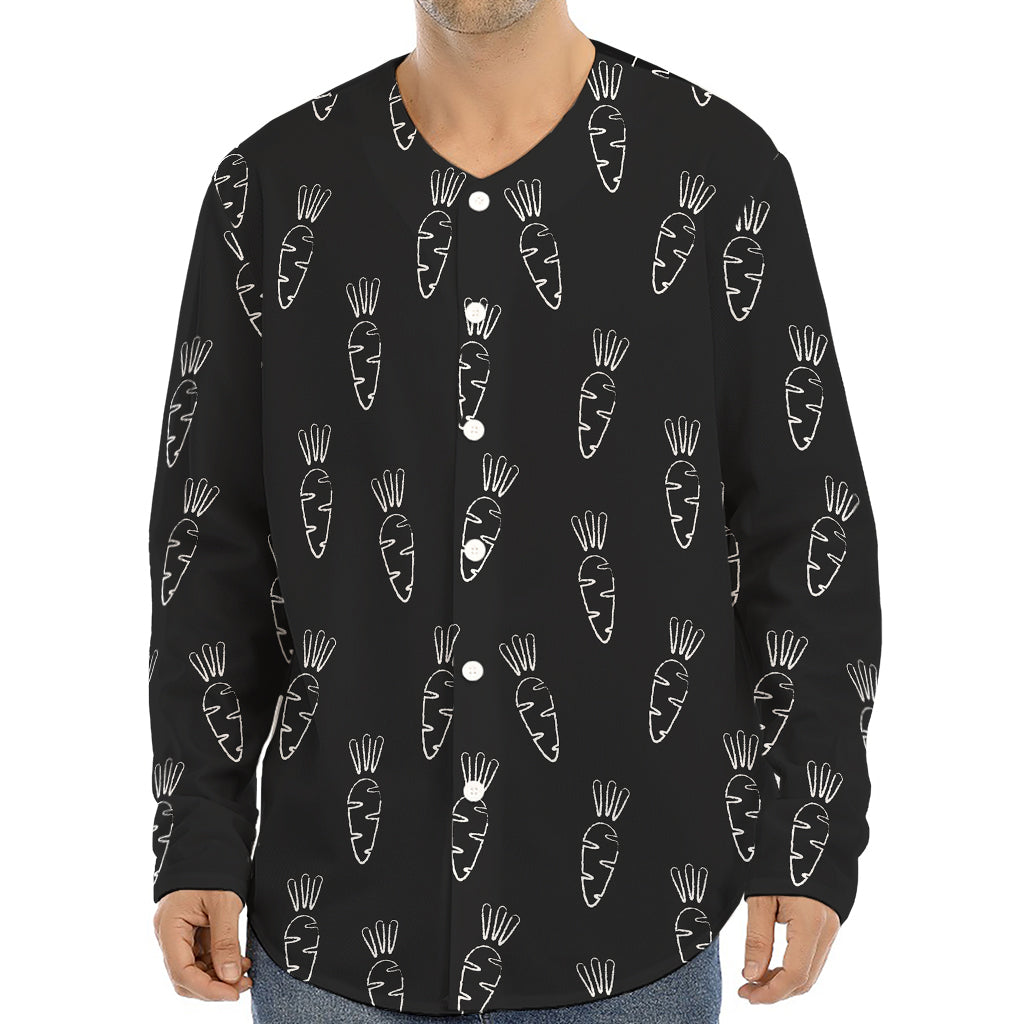 Black And White Carrot Pattern Print Long Sleeve Baseball Jersey