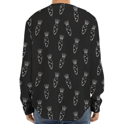 Black And White Carrot Pattern Print Long Sleeve Baseball Jersey