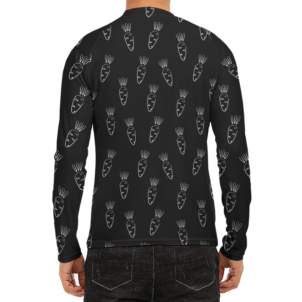 Black And White Carrot Pattern Print Men's Long Sleeve Rash Guard