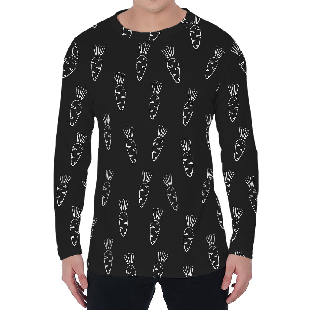 Black And White Carrot Pattern Print Men's Long Sleeve T-Shirt