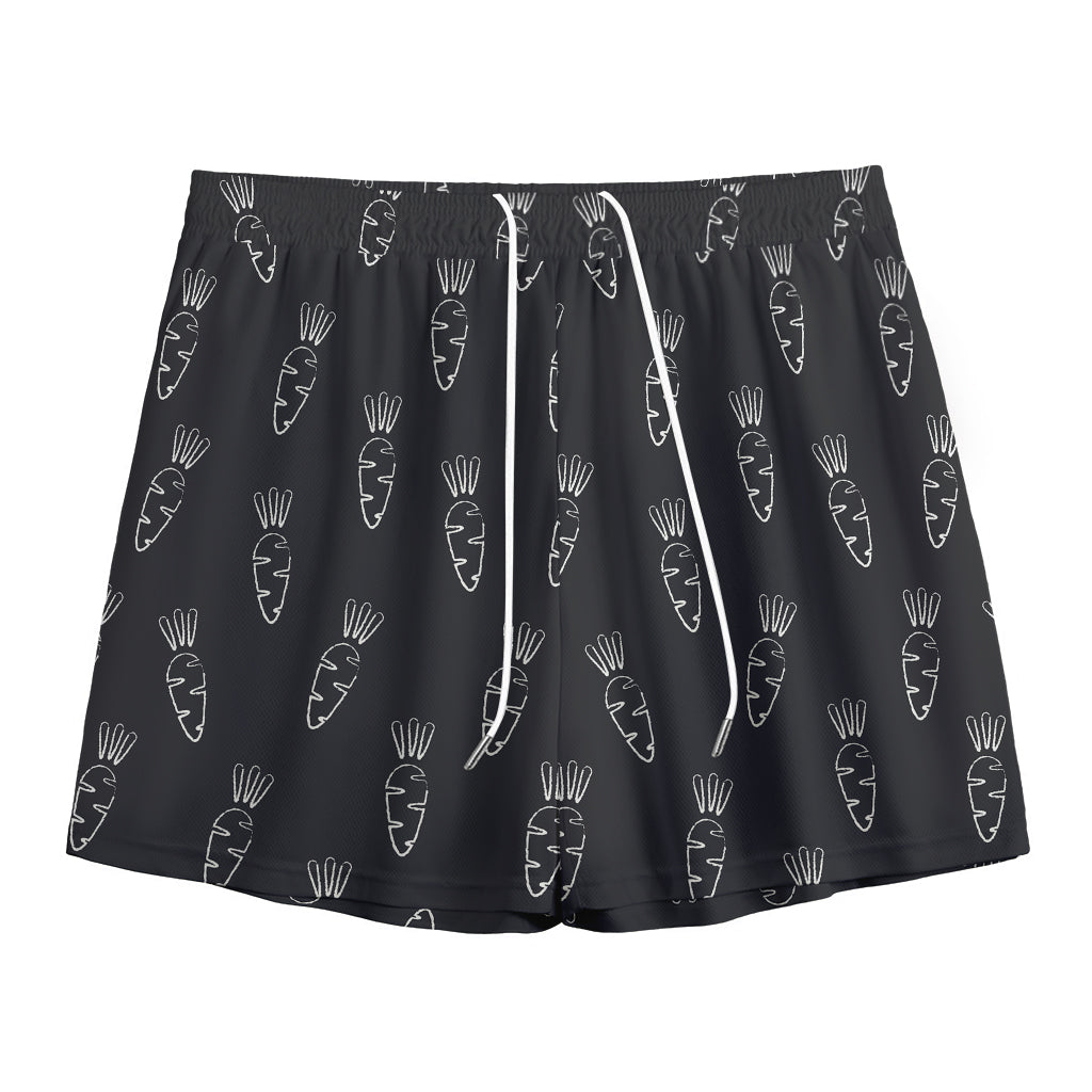 Black And White Carrot Pattern Print Mesh Shorts