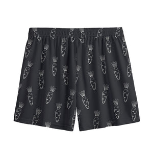 Black And White Carrot Pattern Print Mesh Shorts