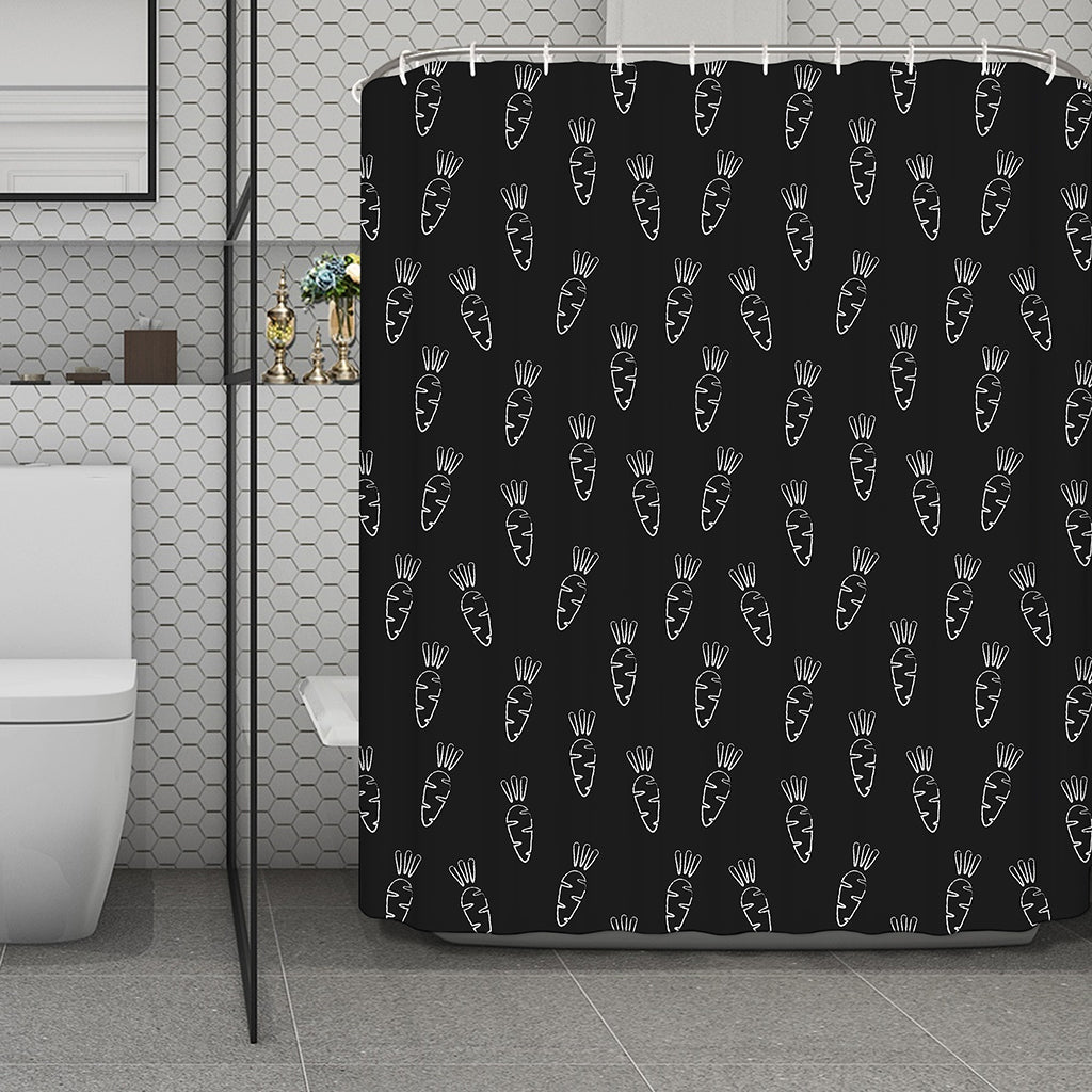 Black And White Carrot Pattern Print Polyester Shower Curtain