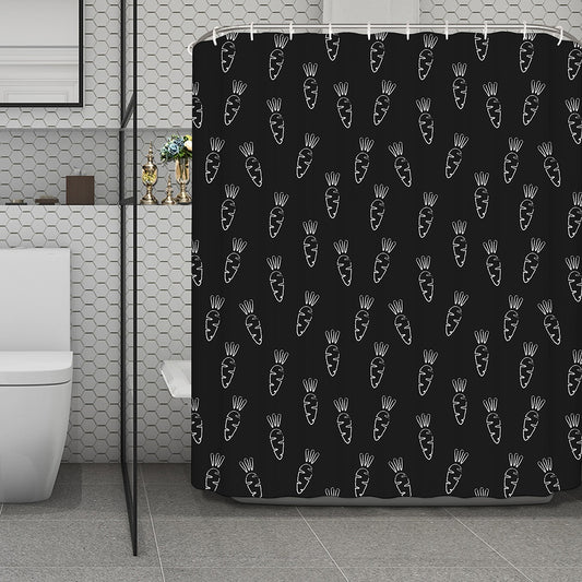 Black And White Carrot Pattern Print Polyester Shower Curtain