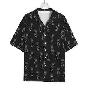 Black And White Carrot Pattern Print Rayon Hawaiian Shirt