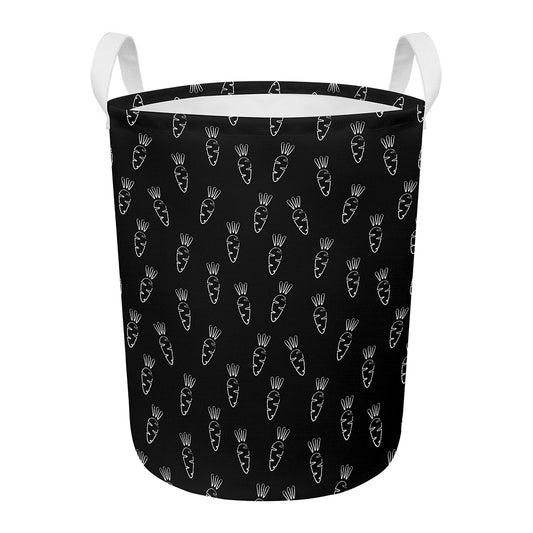 Black And White Carrot Pattern Print Round Laundry Basket