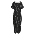 Black And White Carrot Pattern Print Short Sleeve Long Nightdress