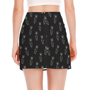 Black And White Carrot Pattern Print Side Slit Mini Skirt