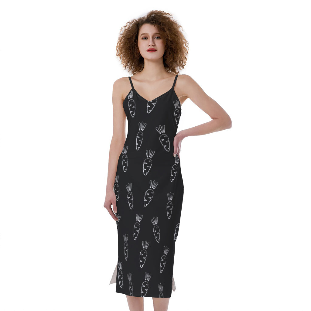 Black And White Carrot Pattern Print Slim Fit Midi Cami Dress