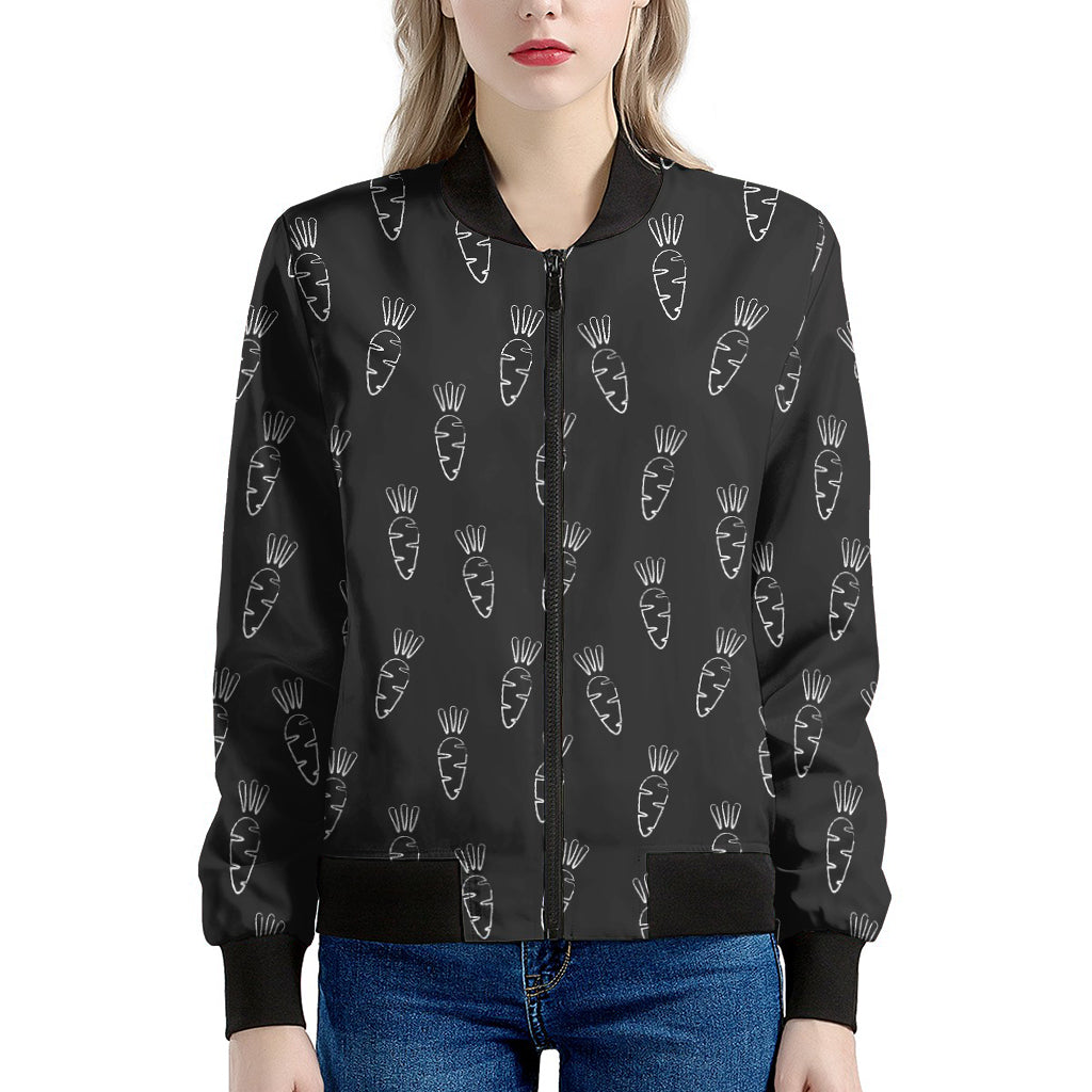 Black And White Carrot Pattern Print Women's Bomber Jacket