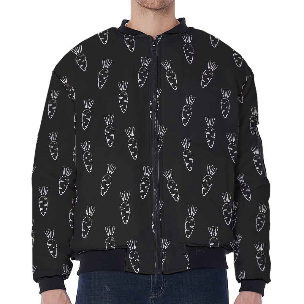 Black And White Carrot Pattern Print Zip Sleeve Bomber Jacket