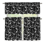 Black And White Cartoon Giraffe Print 3 Piece Kitchen Curtains