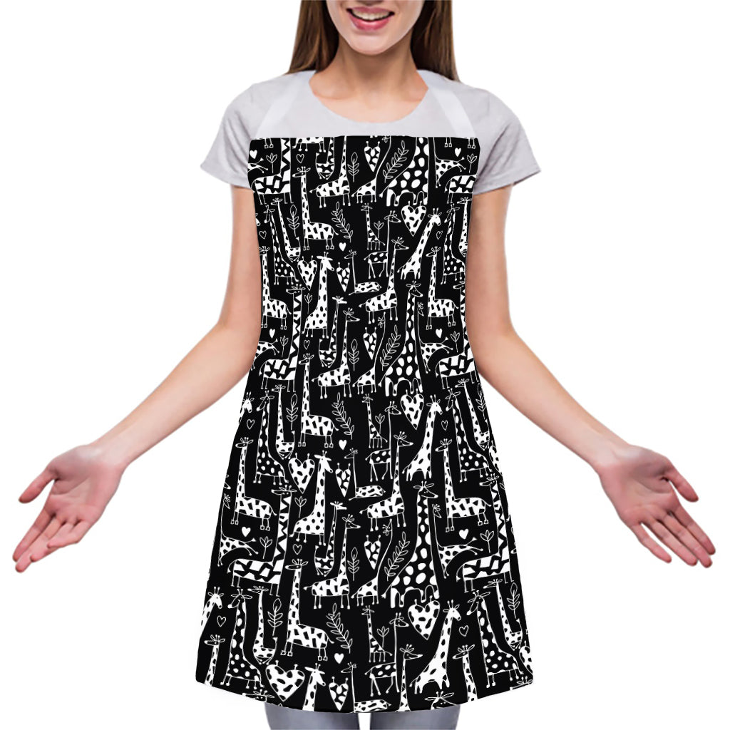 Black And White Cartoon Giraffe Print Adjustable Apron