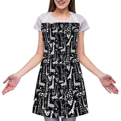 Black And White Cartoon Giraffe Print Adjustable Apron