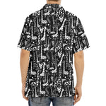 Black And White Cartoon Giraffe Print Aloha Shirt