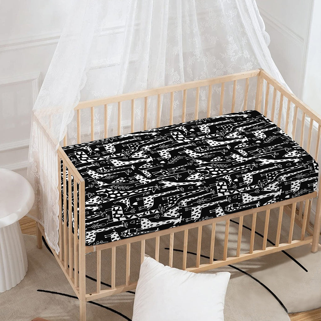 Black And White Cartoon Giraffe Print Baby Crib Sheet