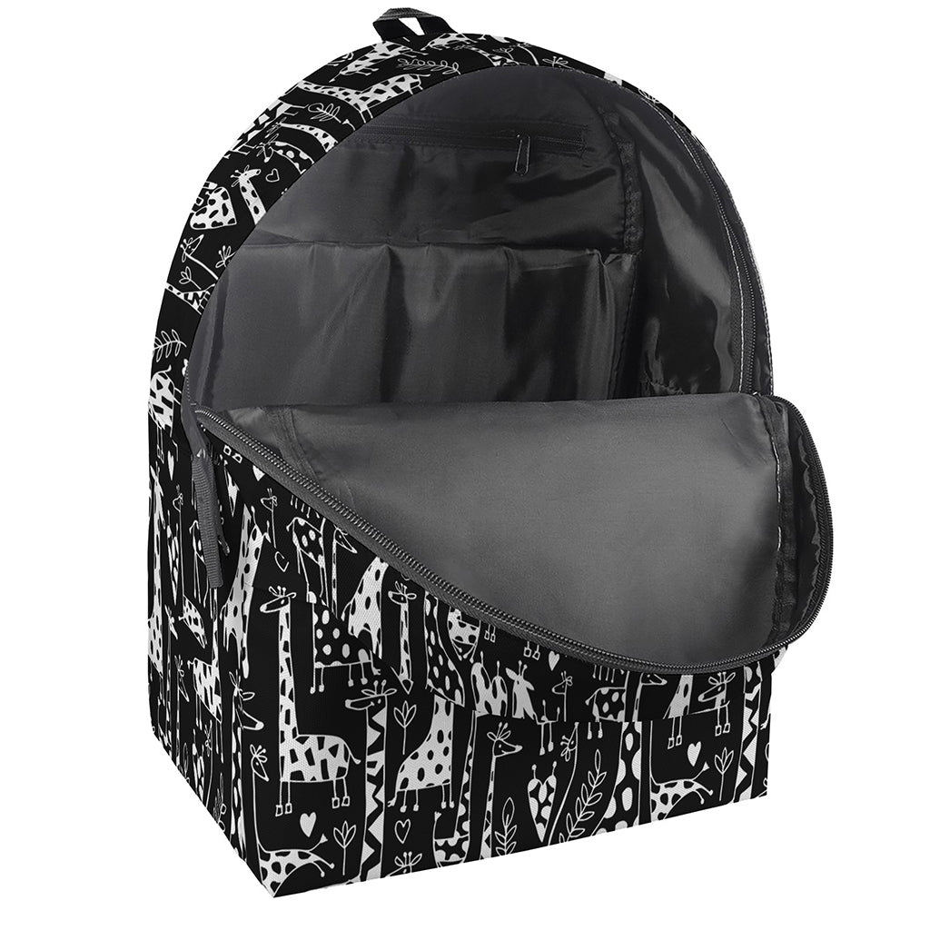 Black And White Cartoon Giraffe Print Backpack