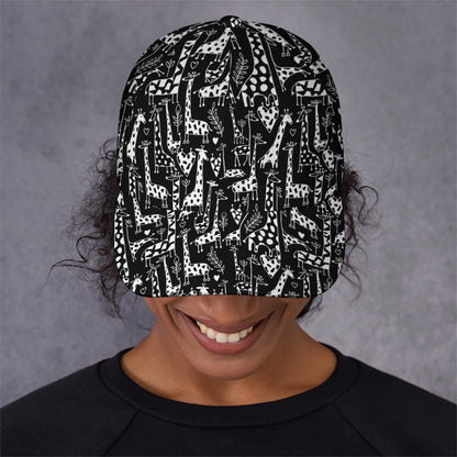 Black And White Cartoon Giraffe Print Baseball Cap