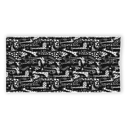Black And White Cartoon Giraffe Print Beach Towel