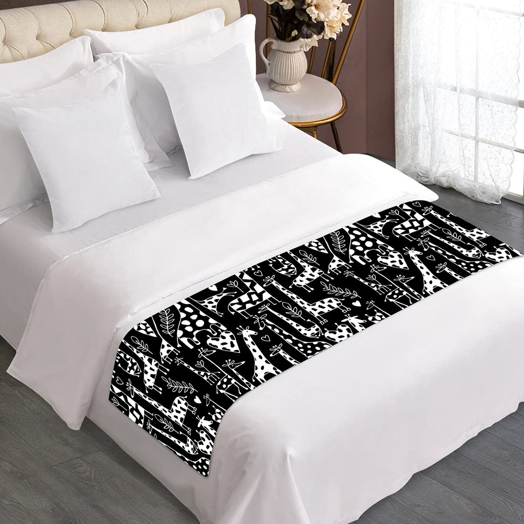 Black And White Cartoon Giraffe Print Bed Runner