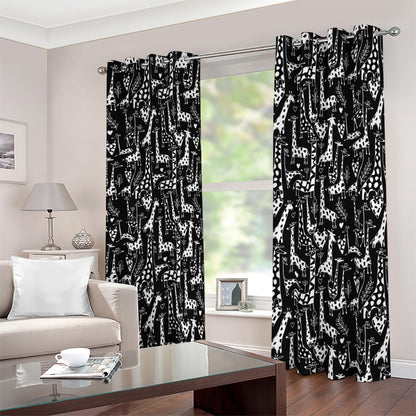 Black And White Cartoon Giraffe Print Blackout Grommet Curtains