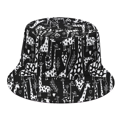 Black And White Cartoon Giraffe Print Bucket Hat