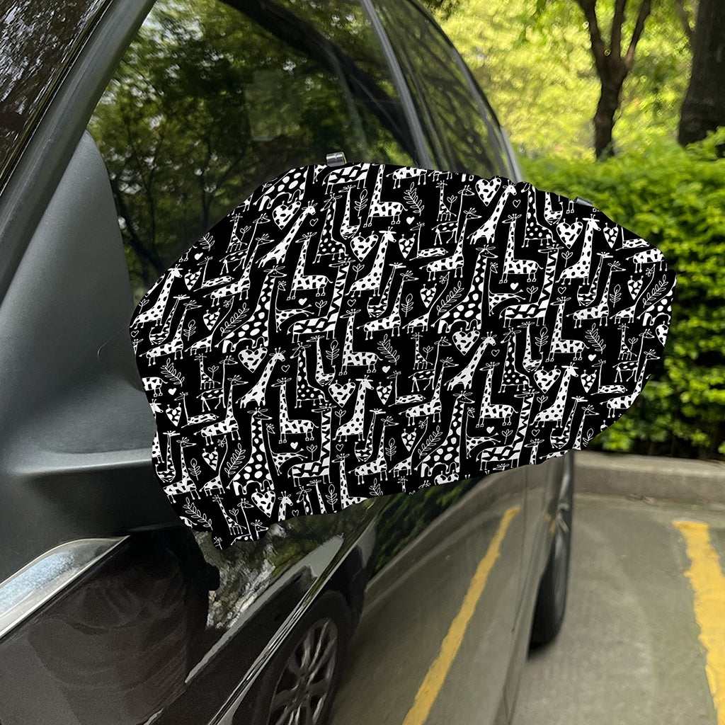 Black And White Cartoon Giraffe Print Car Side Mirror Covers