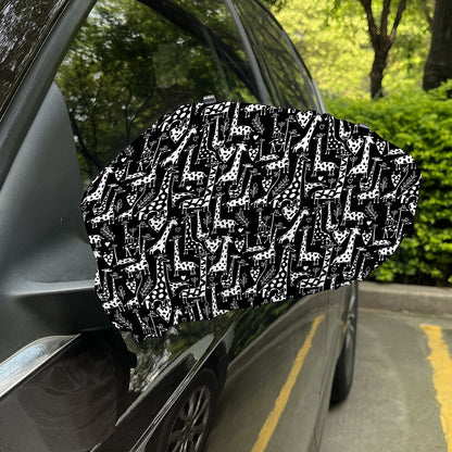 Black And White Cartoon Giraffe Print Car Side Mirror Covers