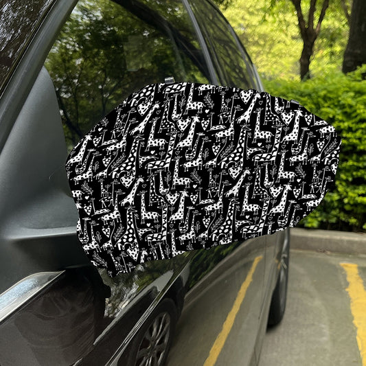 Black And White Cartoon Giraffe Print Car Side Mirror Covers