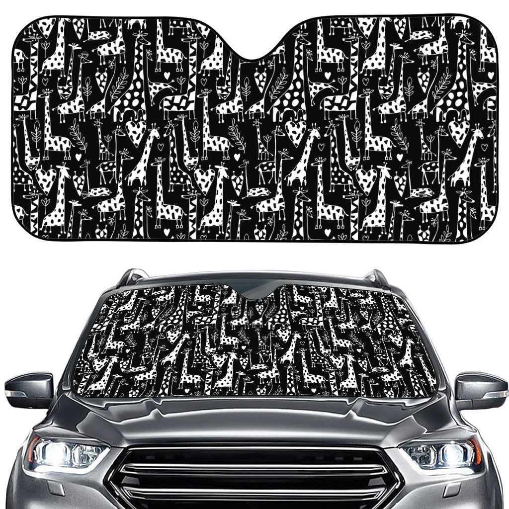 Black And White Cartoon Giraffe Print Car Windshield Sun Shade