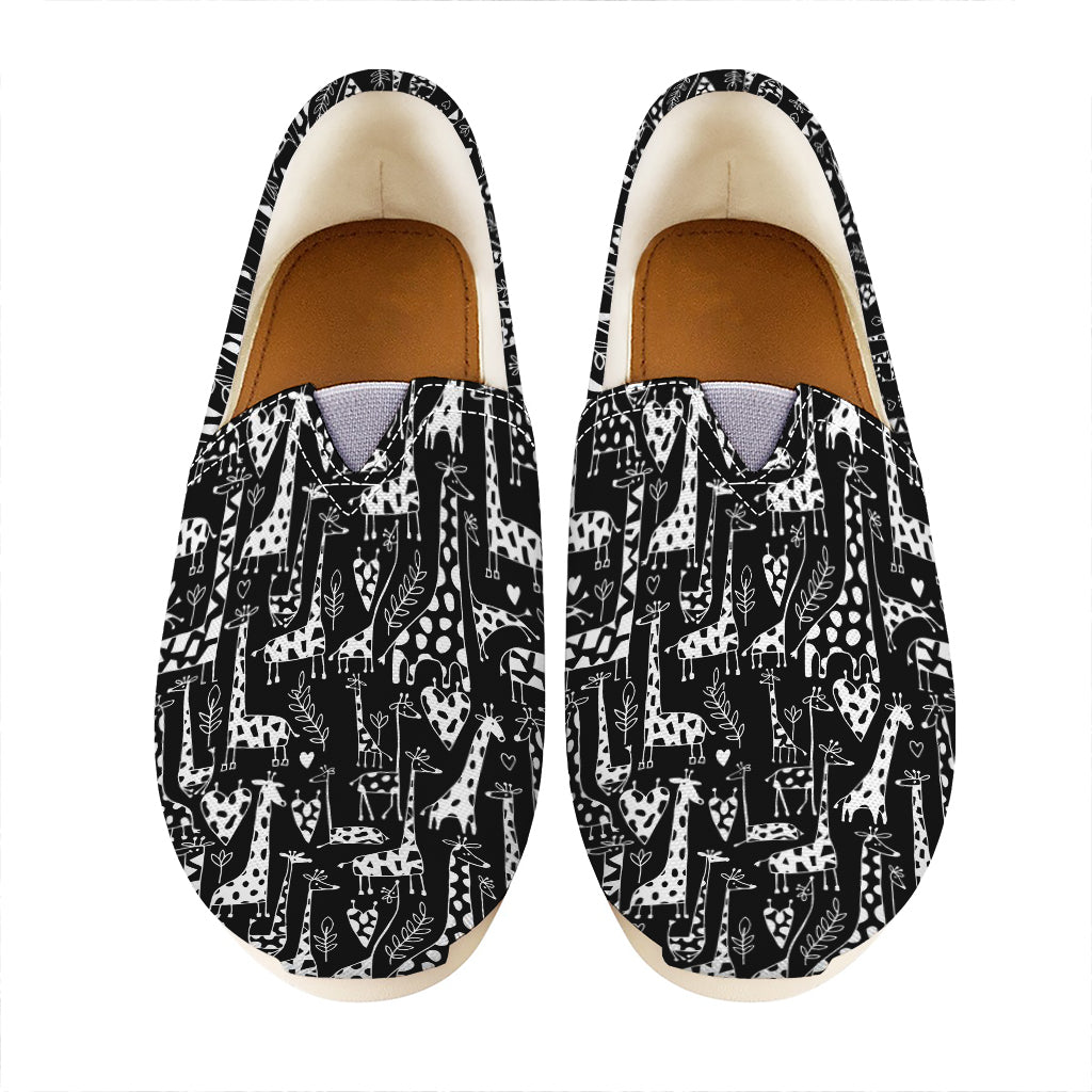 Black And White Cartoon Giraffe Print Casual Shoes