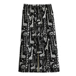 Black And White Cartoon Giraffe Print Cotton Front Slit Maxi Skirt