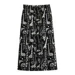 Black And White Cartoon Giraffe Print Cotton Front Slit Maxi Skirt