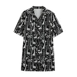 Black And White Cartoon Giraffe Print Cotton Hawaiian Shirt