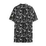Black And White Cartoon Giraffe Print Cotton Hawaiian Shirt