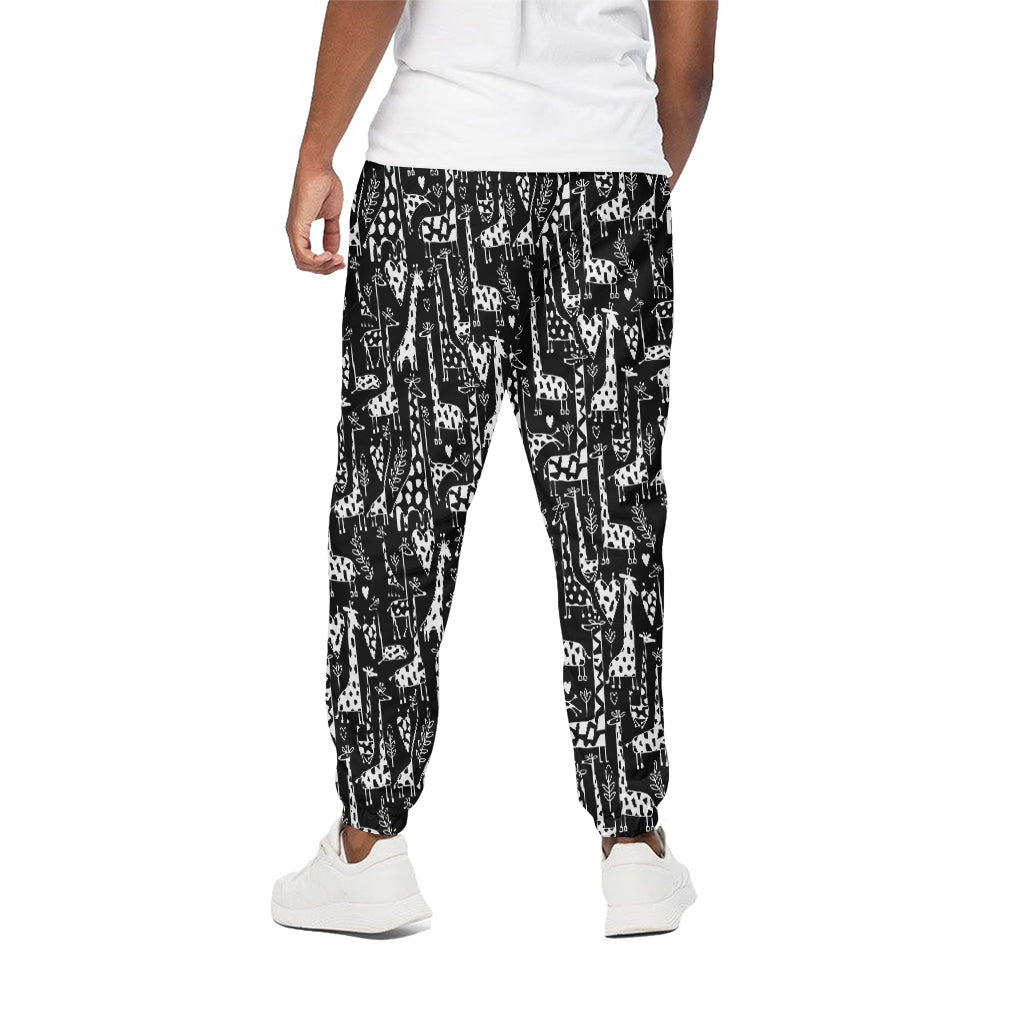 Black And White Cartoon Giraffe Print Cotton Pants