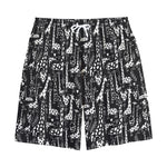 Black And White Cartoon Giraffe Print Cotton Shorts