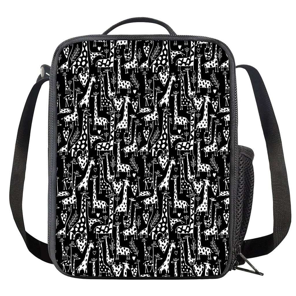 Black And White Cartoon Giraffe Print Crossbody Lunch Bag