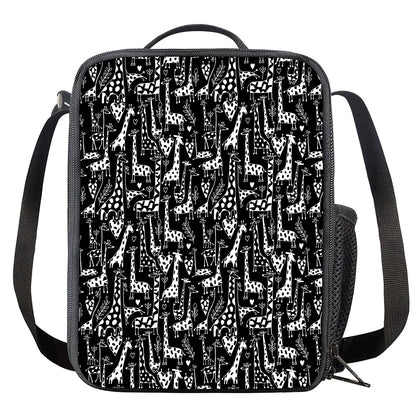 Black And White Cartoon Giraffe Print Crossbody Lunch Bag
