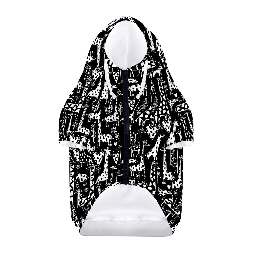 Black And White Cartoon Giraffe Print Dog Zip Up Hoodie