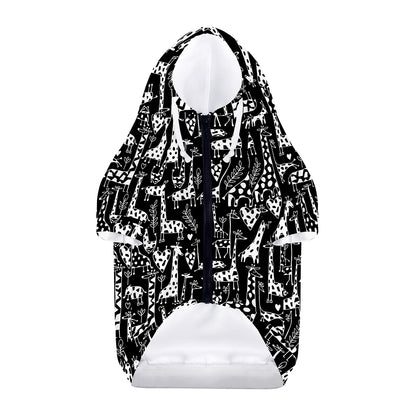 Black And White Cartoon Giraffe Print Dog Zip Up Hoodie