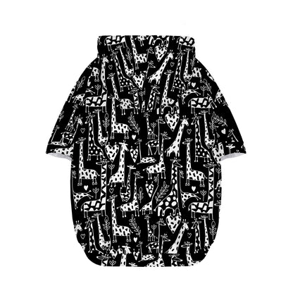 Black And White Cartoon Giraffe Print Dog Zip Up Hoodie