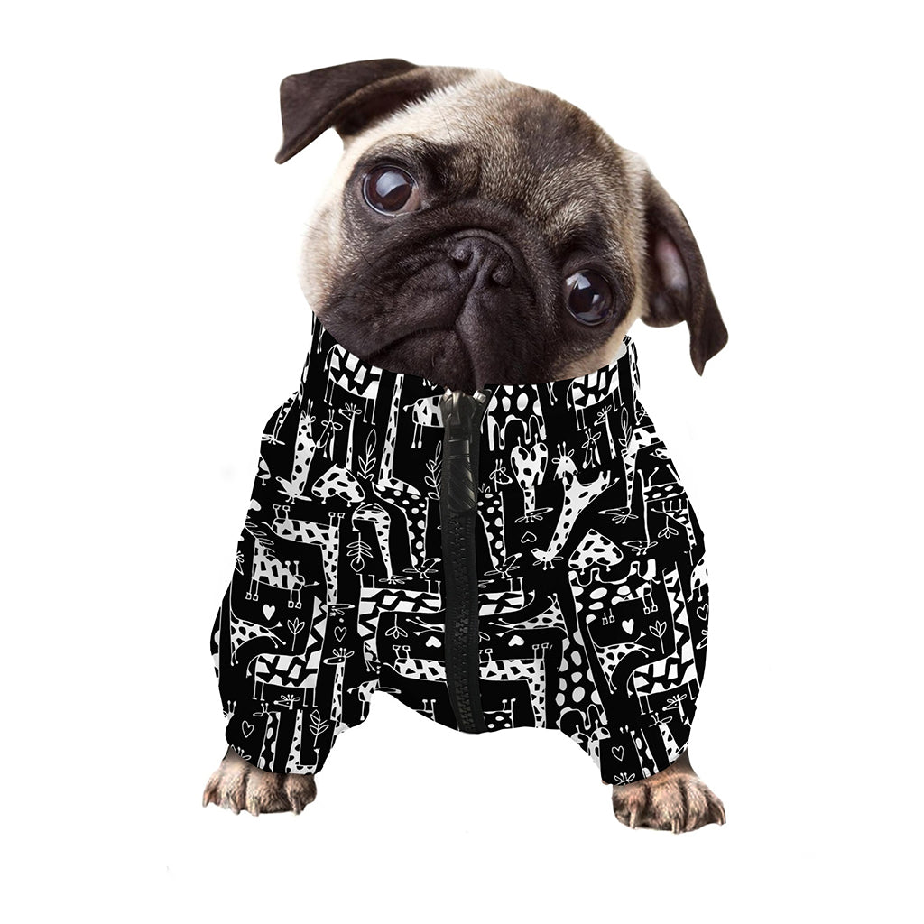 Black And White Cartoon Giraffe Print Dog Zip Up Jacket
