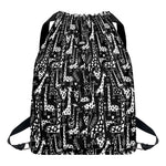 Black And White Cartoon Giraffe Print Drawstring Backpack