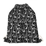Black And White Cartoon Giraffe Print Drawstring Bag