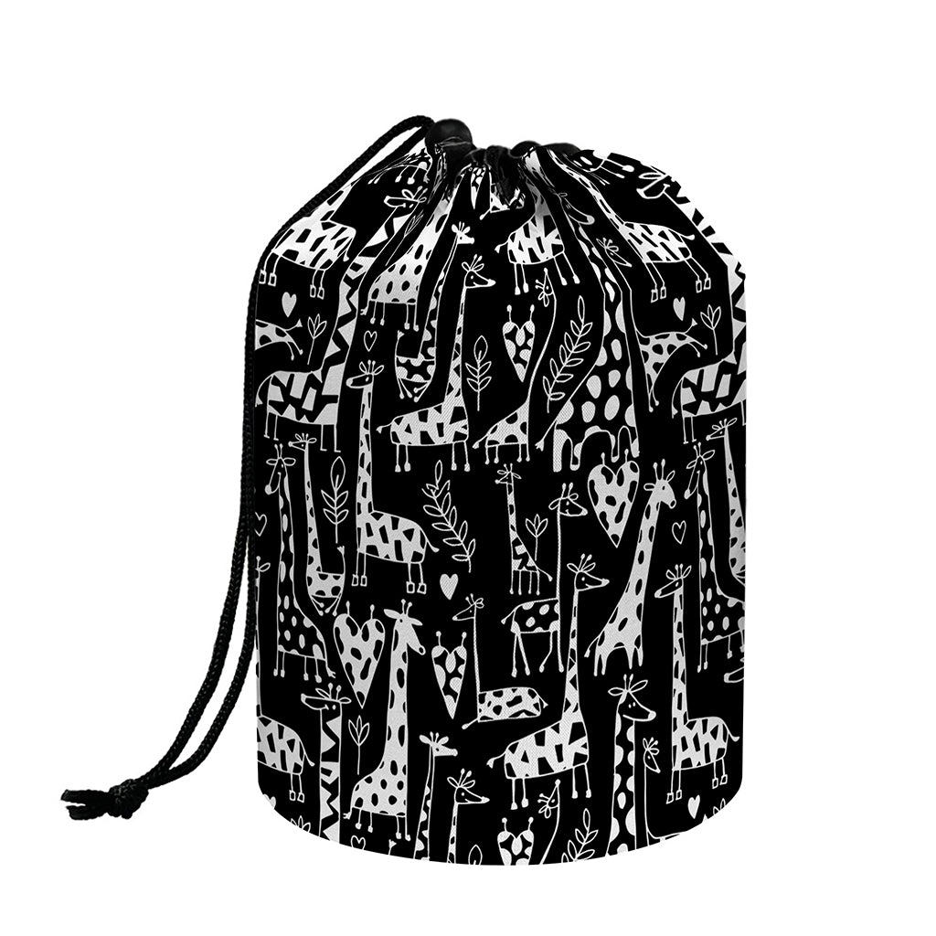 Black And White Cartoon Giraffe Print Drawstring Makeup Bag